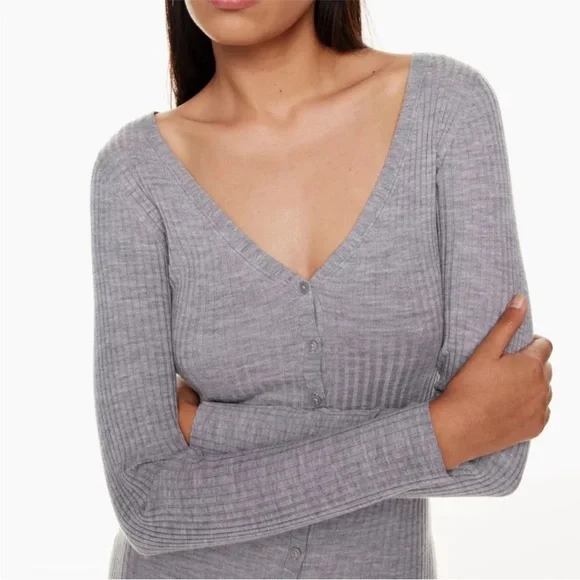 BABATON Avalon Dress Ribbed Button-Front Long Sleeve in Light Gray size small - Picture 6 of 11